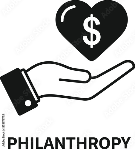 Philanthropy Icon Featuring an Open Hand Supporting a Heart with a Dollar Symbol Representing Charitable Giving Donations Financial Support Social Welfare and Community Care