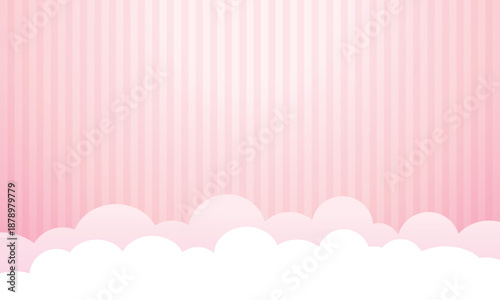 Pastel Pink Background with Soft White Clouds and Vertical Candy Stripes for Nursery and Baby Shower Design
