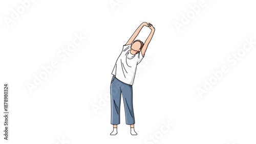 Athletic Person Performing Core Stretch Exercise With Arms Extended Overhead And Leaning Sideways For Muscular Engagement And Flexibility Improvement