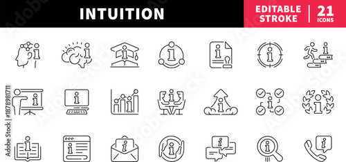 Intuition editable line icons set. knowledge and insight symbols