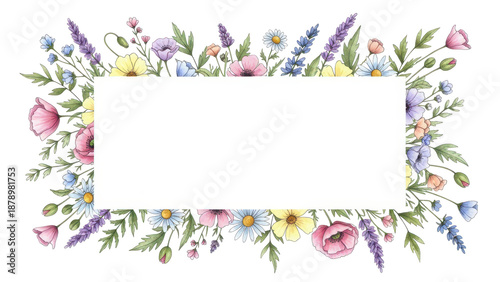 Wild flowers watercolor frame botanical hand drawn illustration