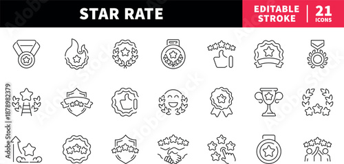 Star rating editable line icons set. badge and award symbols