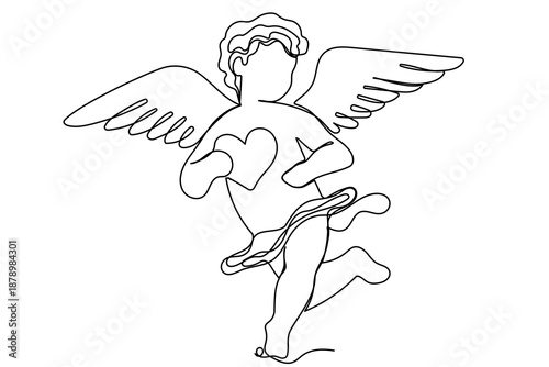 Wallpaper Mural Line Art Cherub Character. Amor Cupid Angel Silhouette. vintage Hand Drawn Cupid Cherub Stroke Portrait. Valentine's day Greeting Antique Flying Angel Mascot. Celestial Cupid with Wings Outline icon. Torontodigital.ca