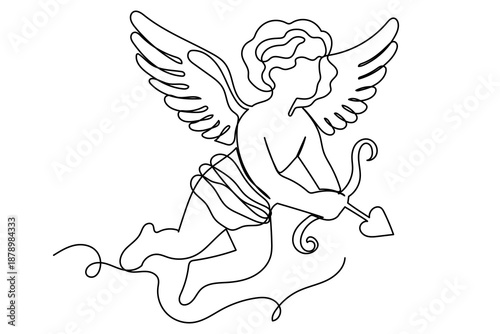 Wallpaper Mural Line Art Cherub Character. Amor Cupid Angel Silhouette. vintage Hand Drawn Cupid Cherub Stroke Portrait. Valentine's day Greeting Antique Flying Angel Mascot. Celestial Cupid with Wings Outline icon. Torontodigital.ca