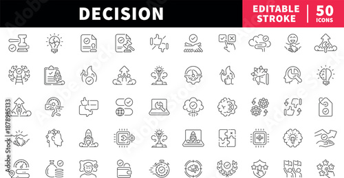 Decision editable line icons set. Solution and strategy symbols
