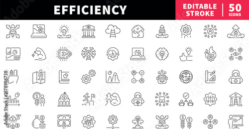 Efficiency editable line icons set. productivity and workflow symbols