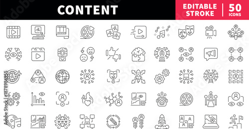 Technology and content editable line icons set. media and digital symbols