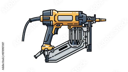 Yellow Coil Nail Gun Power Tool for Heavy Duty Fastening in Bright Studio