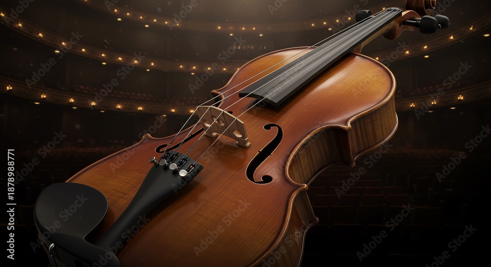 Fototapeta premium Violin in concert hall with warm lighting