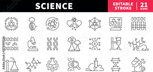 Science editable line icons set. laboratory and research symbols