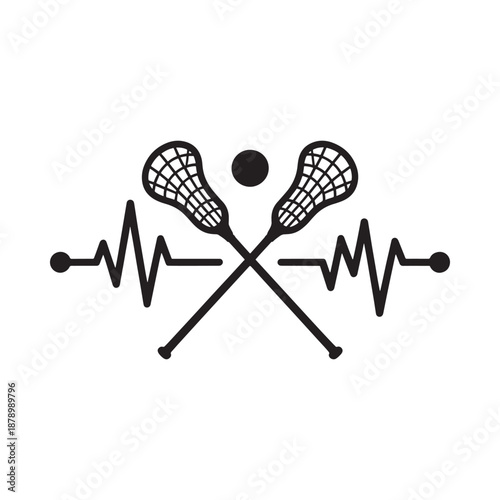 Lacrosse sticks crossed with a heartbeat line a symbol of passion