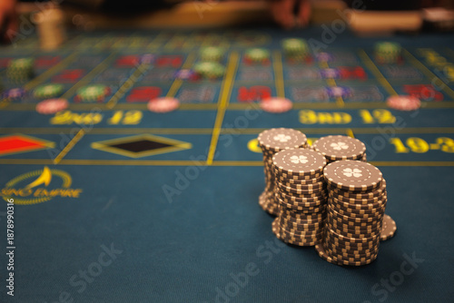 Roulette Table Close-Up with Betting Chips on Numbers