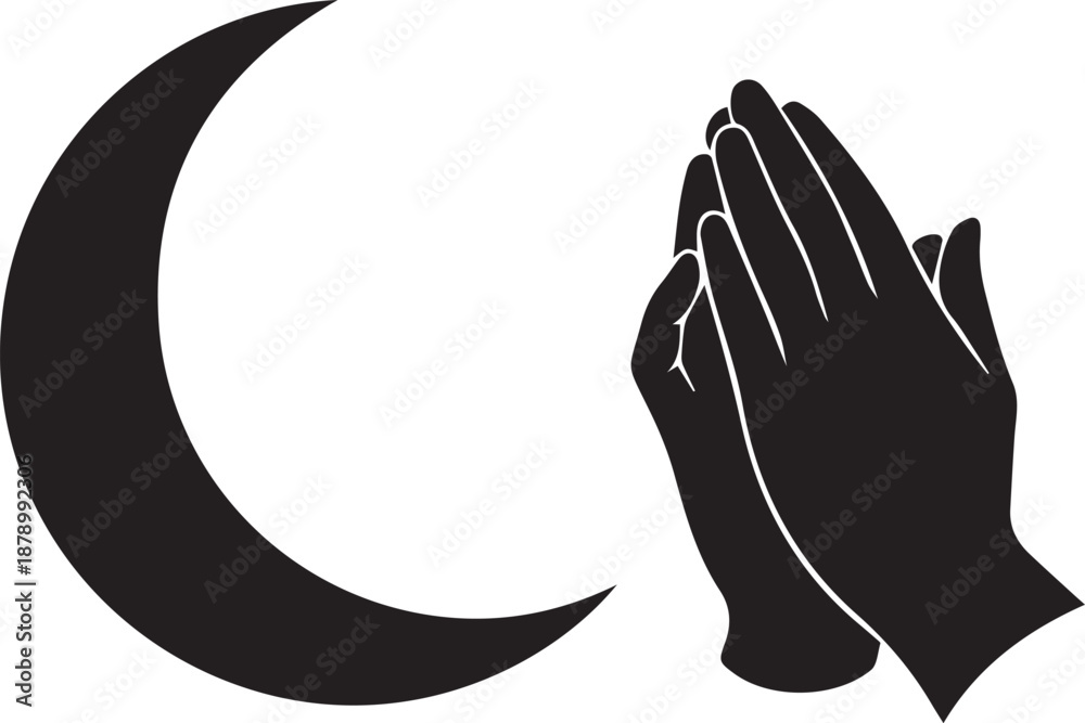 Obraz premium Islamic crescent moon and praying hands silhouette