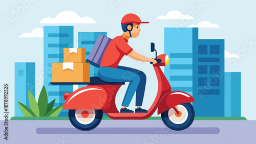 A man on a scooter transporting several boxes on the back