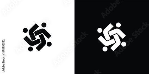 A stylized logo featuring interconnected human figures in a circular formation