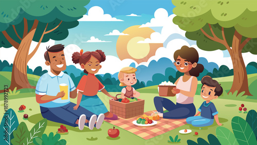 Vector illustration of a family enjoying a picnic in the park