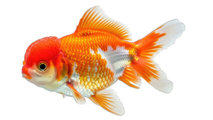 Close-up of a vibrant goldfish with detailed scales and flowing fins against a black background