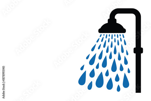 Shower Head with Falling Water Drops Icon, water usage concept