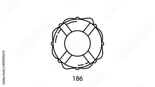 Simple black and white line drawing of a life preserver ring isolated on white background.