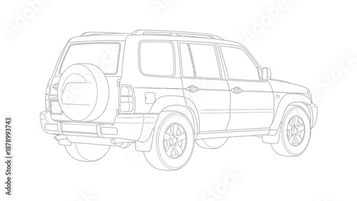 Detailed line drawing of a four-wheel drive SUV with spare tire.