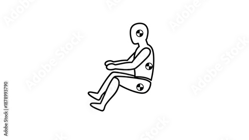 Simple black and white line drawing of a person sitting with medical cross symbols.