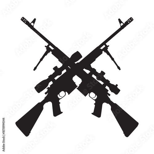 Crossed rifles silhouette a stark representation of weaponry and potential conflict