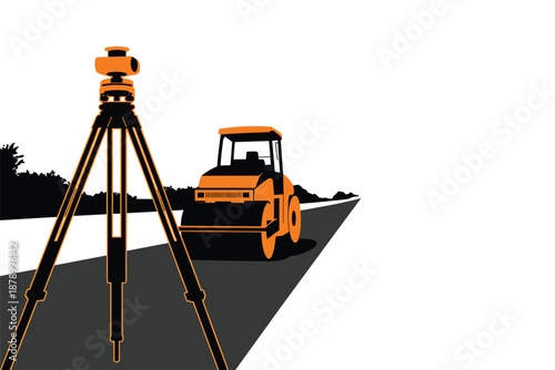Road Construction and Surveying Scene, infrastructure development concept