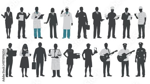 Diverse occupations silhouette illustrations