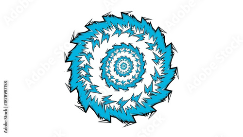 An intricate blue fractal design unfolds in a mesmerizing spiral pattern on a white background work ai
