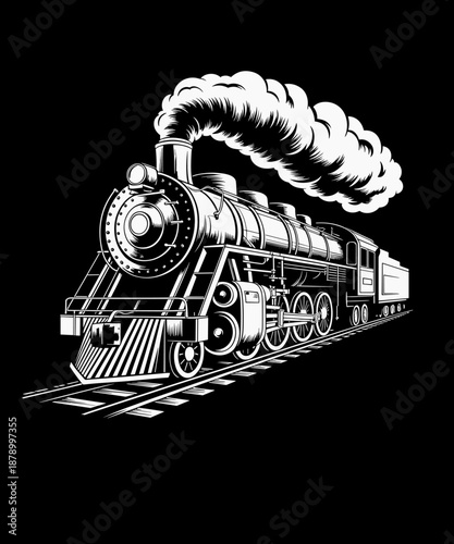 Steam Locomotive Train Vintage 1940s Style Engine Railroad