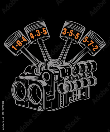 V8 Firing Order Mechanic Muscle Car Engine Blueprint
