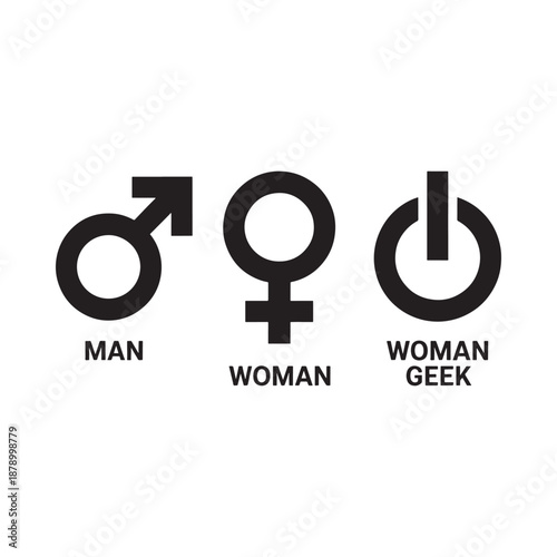 symbols representing man woman and woman geek
