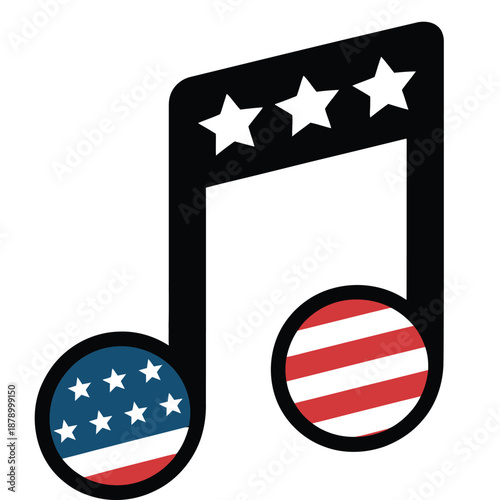 Music Note With American Flag Stars And Stripes Musical Note Design Usa Independence Day Fourth Of July Symbol Celebration Patriotic American Design Abstract Symbol
