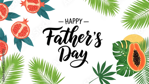 Vibrant tropical leaves and fruits celebrate Happy Father's Day