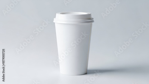Single white disposable coffee cup with lid