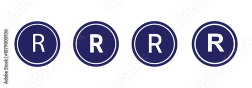 Registered trademark symbol pattern, multiple R in circle, intellectual property branding, legal registration mark, vector seamless icon set for commercial use