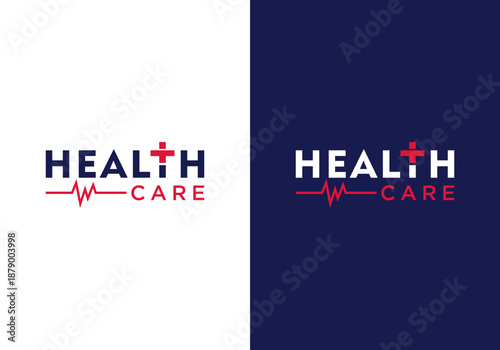 Vector stethoscope and healthcare logo design template. Healthcare logo icon with wordmark design style. Modern yet elegant and simple healthcare logo.