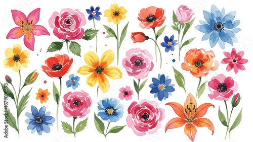 Vibrant watercolor flowers background, a colorful floral design for artistic projects