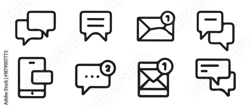 Communication and Message Notification Line Icon Set. vector illustration eps 10
