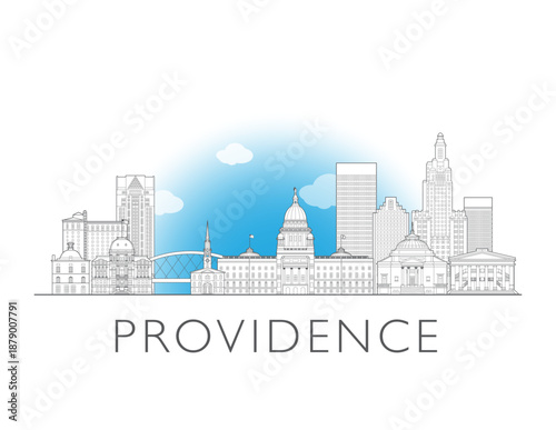 Providence Rhode Island cityscape illustration skyline drawing