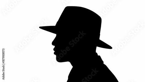 Silhouette of a man wearing a fedora hat in profile.