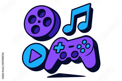 Vibrant Gaming Controller with Multimedia Icons