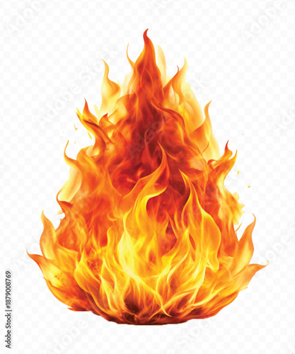 realistic 3d fire flame in curve style isolated on transparent background	