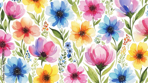 Vibrant watercolor flowers background, a colorful floral design for artistic projects