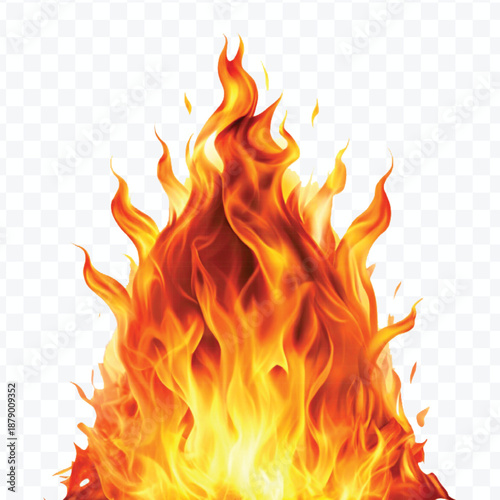 realistic 3d fire flame in curve style isolated on transparent background	