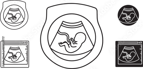 Set of fetus ultrasound scan icons and symbols for pregnancy and obstetrics