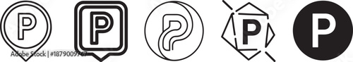 Set of parking signs and icons with letter p