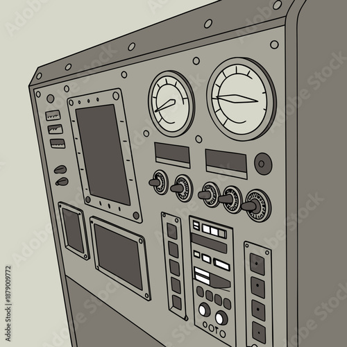 Complex control panel with various gauges and displays