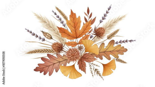 Vintage Autumn Dry Flower Leaves bouquet watercolor