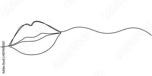 Minimalist one line lip icon continuous line drawing vector illustration, Lips outline icon continuous one line drawing minimalist style isolated illustration, Lip continuous one line drawing isolated